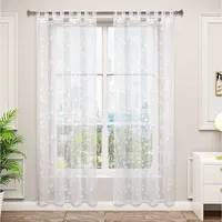 Woltu Gardinen transparent, mit Schlaufen Leinen Optik(2 Stücke) weiß