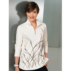 Langarm-Poloshirt CLASSIC BASICS "Winter-Shirt", Damen, Gr. 42, weiß (wollweiß, gemustert), 100% Baumwolle, unifarben, ohne Ausschnitt, Langarm, Shirts