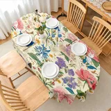Pfingstrosen Blumen Tischdecke Ovale 180x140 cm, Fleckabweisende Abwaschbare Tischdecke mit Schmetterling Insektenmuster Muster, Frischer Wohlfühlstil Gartentischdecke, Für Küche, Esszimmer -AAt31