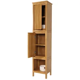 Mendler Teak-Hochschrank HWC-M70, Badschrank, 2 Türen 5 Fächer, hochwertiges B-Grade-Teak (Kernholz, 20-30 Jahre) 181x41x35cm