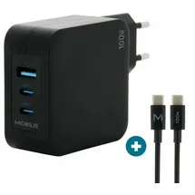 Mobilis - schnell, GaN - 100 Watt - 3 Ausgabeanschlussstellen (USB, 2 x USB-C)