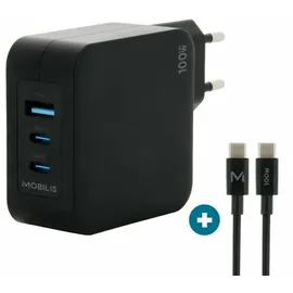 Mobilis - schnell, GaN - 100 Watt - 3 Ausgabeanschlussstellen (USB, 2 x USB-C)