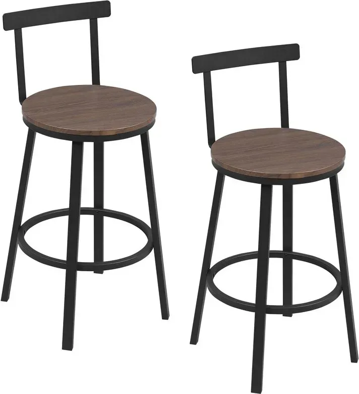 Woltu Küchenhocker-Set mit 2, Fußstütze & Rückenstütze, Dunkle Holzoptik