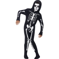 Smiffys Kostüm Skelett, Schwarz, mit Kapuzenoverall