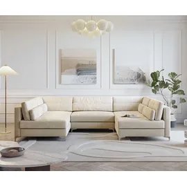 DeLife Wohnlandschaft Elio 300x185 cm Cord Beige mit Hocker