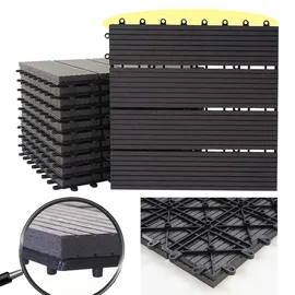 Mendler WPC Bodenfliese Rhone, Holzoptik Balkon/Terrasse, 11x je 30x30cm = 1qm ~ Premium, anthrazit linear