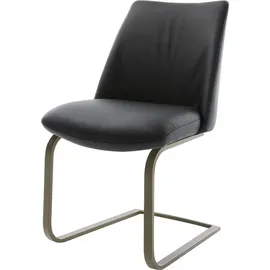 DeLife Freischwinger Elso-Flex Echt-Leder Schwarz Freischwinger flach Effektfinish Titan Taschenfederkern, - Schwarz