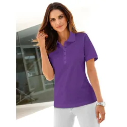 Poloshirt CASUAL LOOKS "Poloshirt", Damen, Gr. 48, lila, 100% Baumwolle, unifarben, ohne Ausschnitt, Kurzarm, Shirts