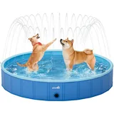 Pecute Hundepool Schwimmbad mit Sprinkler (180 * 30 cm), Stabiler Faltbarer Hundepool, Anti-Rutsch-Badewanne für Haustiere, Ideal für Garten, Hinterhof, Outdoor, Reisen