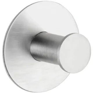 Wenko Wandhaken Celano, Edelstahl, selbstklebend, Befestigung ohne Bohren, Ø 5 x 3,3 cm, Edelstahl matt