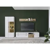 Home Affaire Wohnwand HOME AFFAIRE "HUDSON", weiß (weiß matt tz, applikation evoke eiche mdf tz), B:285cm H:180cm T:42cm, Kastenmöbel-Sets, Wohnwand, mit moderner Rillenoptik, Griffe aus Metall (Schwarz), Breite 285 cm