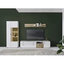 Home Affaire Wohnwand HOME AFFAIRE "HUDSON", weiß (weiß matt tz, applikation evoke eiche mdf tz), B:285cm H:180cm T:42cm, Kastenmöbel-Sets, Wohnwand, mit moderner Rillenoptik, Griffe aus Metall (Schwarz), Breite 285 cm