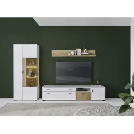Home Affaire Wohnwand HOME AFFAIRE "HUDSON", weiß (weiß matt tz, applikation evoke eiche mdf tz), B:285cm H:180cm T:42cm, Kastenmöbel-Sets, Wohnwand, mit moderner Rillenoptik, Griffe aus Metall (Schwarz), Breite 285 cm