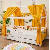 ALAVYA HOME ALAVYA HOME® Hausbett Himmel Deko Set 3-TLG – 2 Betthimmel + Wimpelkette, GOTS Bio-Musselin Baumwolle, Traumhimmel Kinderzimmer Lieblingsplatz, 125x350cm, Senfgelb