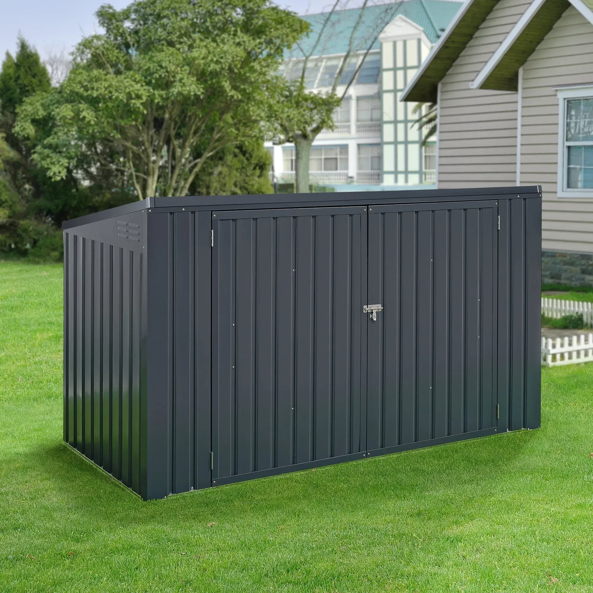 Mülltonnenbox Grebin für 3 Tonnen 237 x 101 cm Dunkelgrau [en.casa]