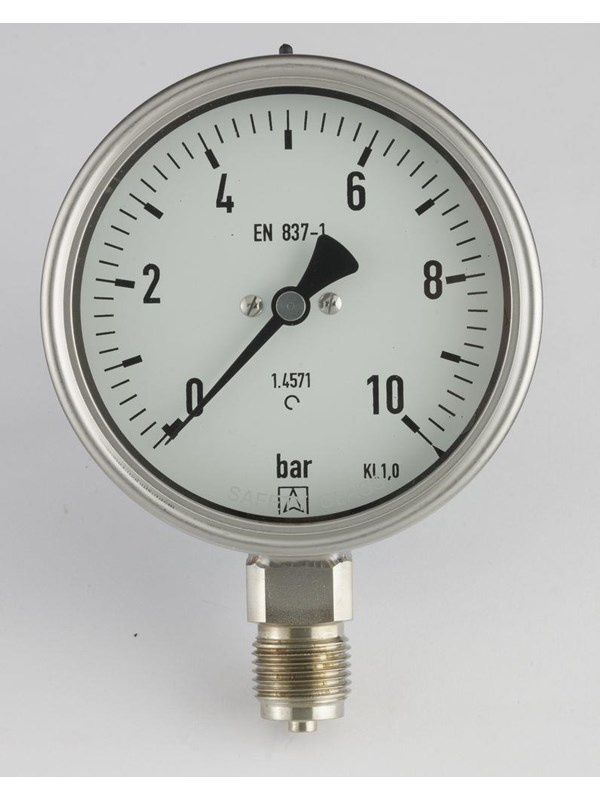 Chemical pressure gauge 12 x ø100 0-16 bar low mounted with