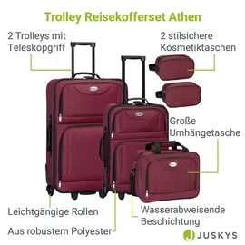 Juskys Trolley Kofferset Athen - 60 L, 2 Rollen, Weichschale, Handgepäck, Bordeaux