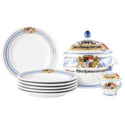 Geschirr-Set SELTMANN WEIDEN "Set 8-tlg. Compact Bayern", weiß (weiß, blau), 8 tlg., Porzellan, Geschirr-Sets, Teller, Terrine, Senftopf, Bayern, Set