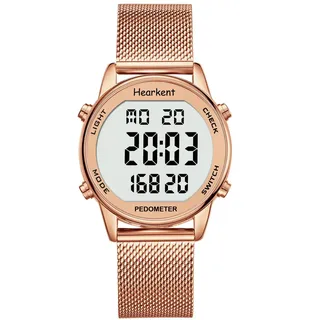 Damen Schrittzähler Uhr,Wasserdicht Fitness Tracking Digitale Uhr,Ohne Bluetooth und APP,Seniorenuhr mit Schrittzähler Kalorienzähler,Sportuhr zum Gehen/Laufen (Roségold, Damen)