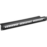 goobay 95743 Keystone Patch Panel 24 Port / 19 Zoll Leergehäuse 1 HE / Verteilerfeld Patchfeld / Snap-In-System / Schwarz