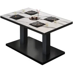 BM | Bistro Loungetisch | B:T:H 110 x 60 x 41 cm | Weiß Marmor / Schwarz