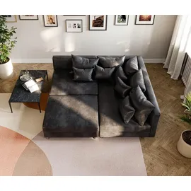DeLife Eckcouch Mikrofaser 2-Sitzer Grau/Schwarz
