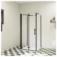 duschspa Komplettdusche 195cm schwarz U-Form Duschkabine ESG Falttür Scharniertür Duschtür, BxT: 120x90 cm, Einscheibensicherheitsglas, Sicherheitsglas, Set, ebenerdiger Einbau möglich 120 cm x 90 cm