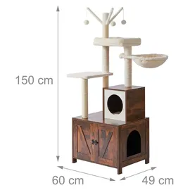 Relaxdays Kratzbaum 150 cm Dunkelbraun/Weiß