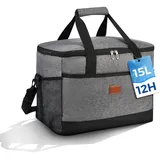 FOSER KüHltasche 15l Klein Thermotasche faltbar mit Tragegurten Lunchtasche Campingtasche KüHlrucksack Einkaufstasche Auto Thermobox füR Outdoor, BüRo (Grau, 15 L)