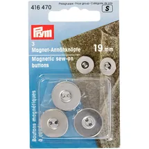 Prym 416470 Magnet-Annähknöpfe 19 mm silberfarbig Buttons, Metall, Silber