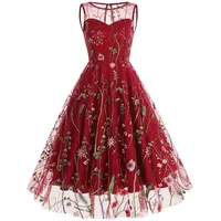 Damen Kleider Elegant Kleid Sommer Damen Leichtes Sommerkleid Damen Etuikleid Vintage 50Er Jahre Blumendruck Rundhals Ärmellos Rockabilly A-Line Swing Kleid Leinenkleider Damen Sommer (Rot, XXL)