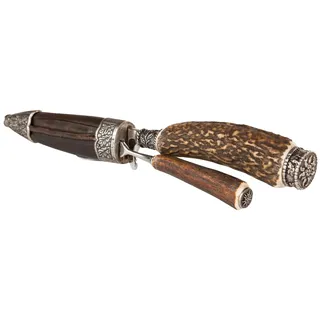 Holz-Leute Trachtenmesser, Jagdnicker, Hirschfänger für die Lederhose aus Hirschhorn mit Gabel