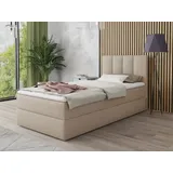 Sofnet Boxspringbett Star Mini mit Bettkasten, Bonell-Matratze und Topper - Einzelbett mit Matratzentopper, Polsterbett, Bett, Schlafzimmer, Jugendzimmer ... - Beige (Inari 22),