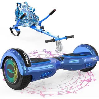 MEGA MOTION 6.5 Hoverboard mit sitz hoverkart GO-Kart für Kinder mit LED Leuchten & Bluetooth Musik Skateboard - Blau