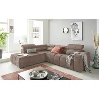 DOMO collection Ecksofa »Brandon L-Form, auch in Leder«, inklusive Kopfteilverstellung, wahlweise mit Sitztiefenverstellung, braun