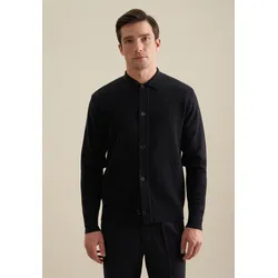 Strickjacke SEIDENSTICKER "Seidensticker", Herren, Gr. M, blau (navy), 100% Wolle, unifarben, regular fit, Langarm, Strickjacken, Langarm Kragen Uni