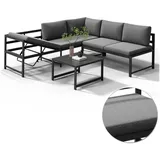 MuCoLa Sitzgruppe Aluminium Lounge Ecksofa mit Liegefunktion wetterfest Grau Tisch Balkonmöbel Outdoor