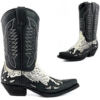 SIULAS Western Cowboy Stiefel - Low Heel Mid Tube Ritter Stiefel - Vintage Leder Stickerei Western Cowboy Biker Stiefel,Schwarz,40 - 40 EU
