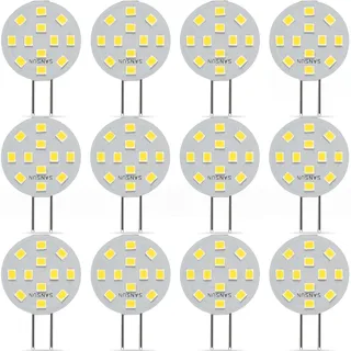 SANSUN G4 LED-Leuchtmittel, 2 W, entspricht 20 W Halogen, G4/GU4/GZ4 Bi-Pin-Sockel, AC/DC12 V, 4000 K, 120 ° Weitwinkel, nicht dimmbar (Tageslichtweiß, 12 Stück)