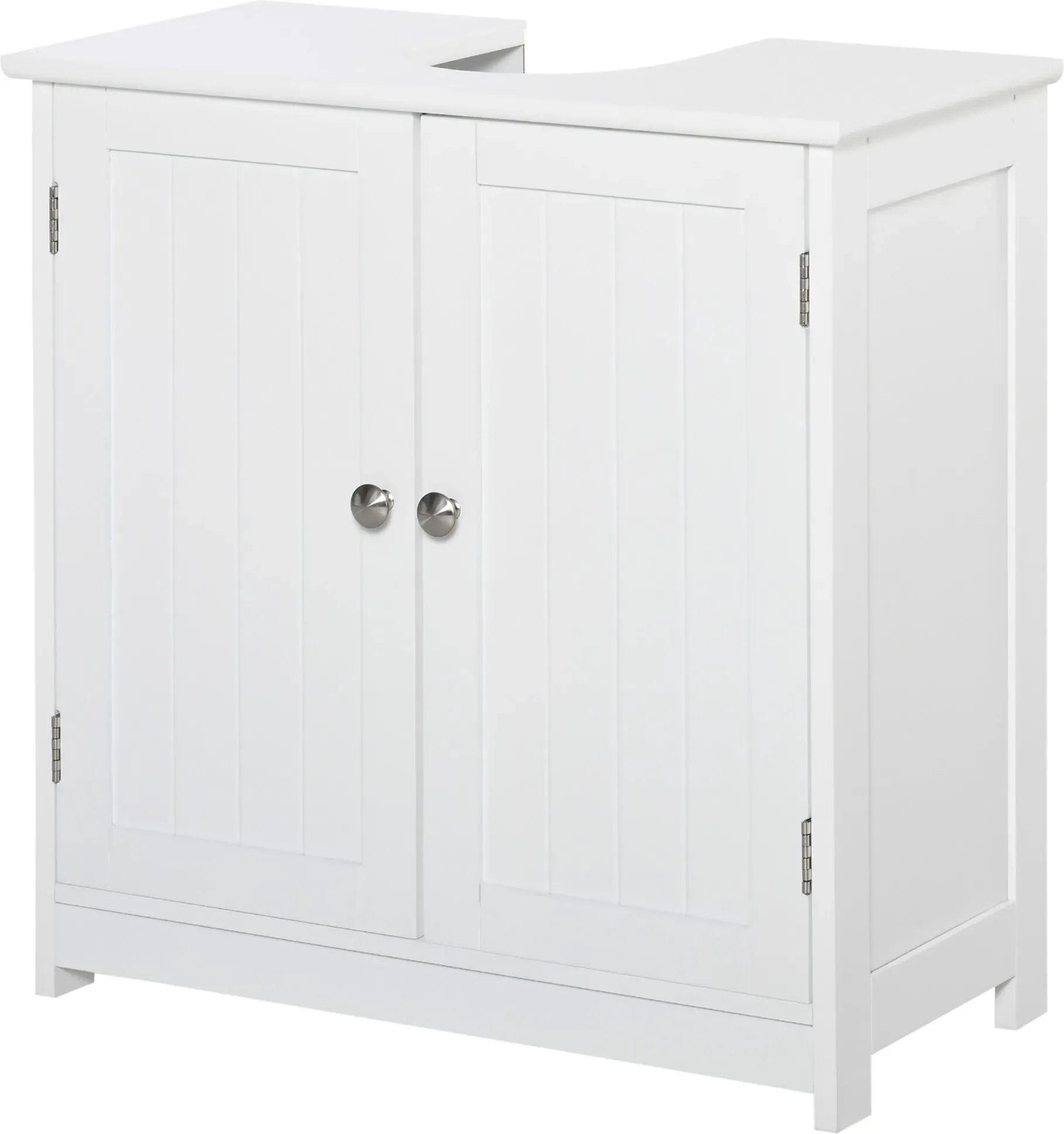 kleankin Badezimmerschrank unter Waschbecken - Unterschrank - Schrank 2 Türen mit Regal - Abmessungen 60B x 30T x 60H cm - in weißem Holz   Aosom