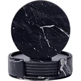 luxuskollektion 6er Set Homcomodar PU Leder Untersetzer Schwarz Marmormuster