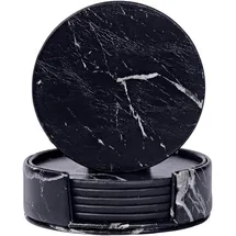 luxuskollektion 6er Set Homcomodar PU Leder Untersetzer Schwarz Marmormuster