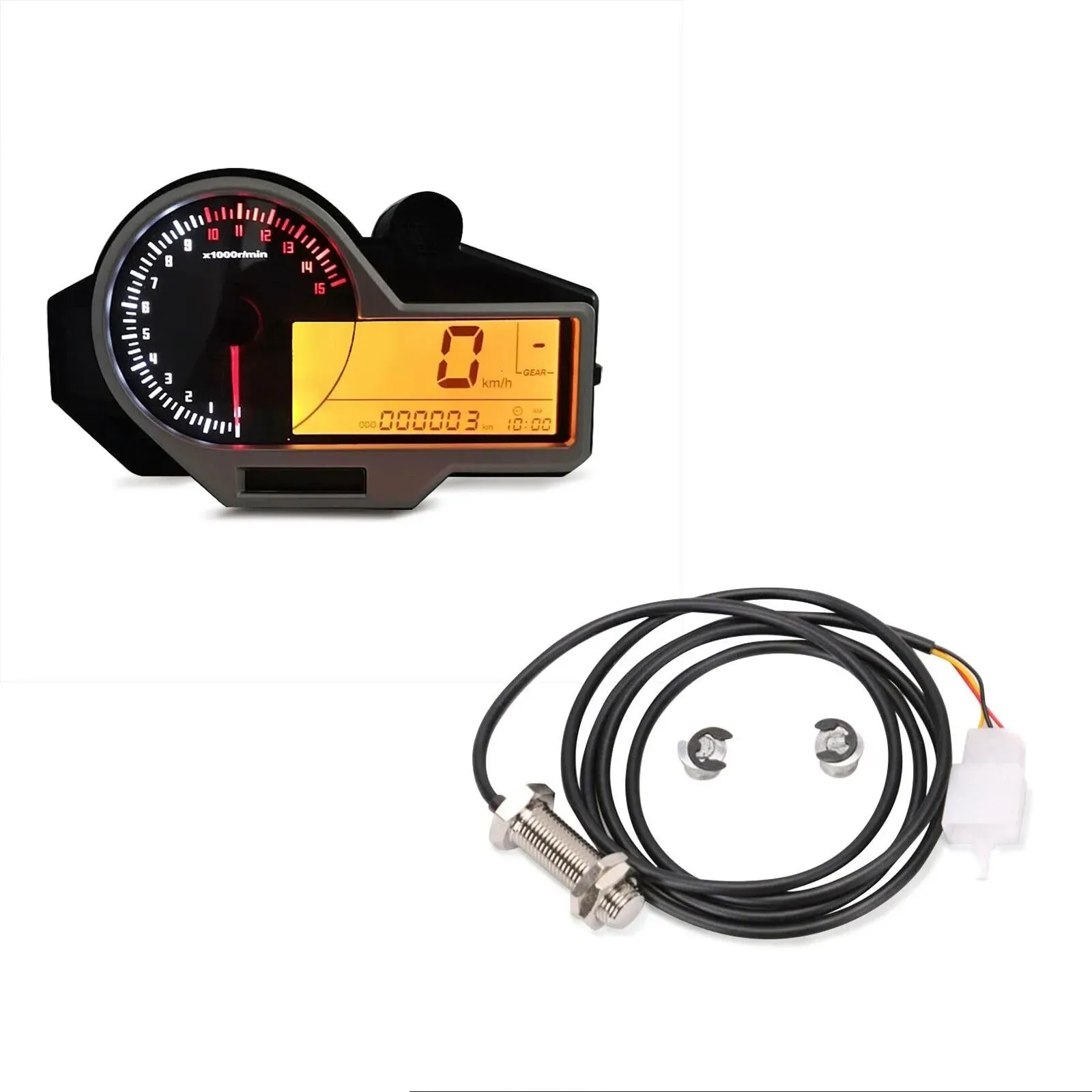 Set: Motorrad Tachometer digital Zaddox SM18 Drehzahlmesser LCD + Tachosensor passend für Motorrad Digital Tachometer Zaddox Sensorkabel universal