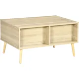HOMCOM Rechteckiger Couchtisch Wohnzimmertisch mit klappbarem Tablett 2 Fächern und Truhe aus Holzmaßen 85L x 60B x 59,5H cm helle Holzoptik   Aosom