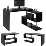 MCW Design Eckschreibtisch MCW-A68, Bürotisch Schreibtisch, hochglanz drehbar 120x60cm schwarz - Schwarz