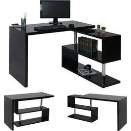 MCW Design Eckschreibtisch MCW-A68, Bürotisch Schreibtisch, hochglanz drehbar 120x60cm schwarz - Schwarz