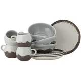 Bloomingville Paula Frühstück Geschirr Set aus Steingut, 12-teilig, braun