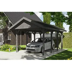 Skan Holz Wallgau - Satteldach Einzelcarport Breite 380 cm Gr. 0,5 - 380 x 500 cm Dachlattung schiefergrau Holzcarport