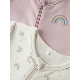 NAME IT Schlafanzug NAME IT "NBFNIGHTSUIT 2P ZIP FF JET RAINBOW NOOS", Jungen, Gr. 68, lila (jet stream pack:w, burnished lila), Jersey, Obermaterial: 100% Baumwolle, bedruckt, regular fit normal, Rundhals, eingefasste Kante, Homewear-Sets Schlafanzug