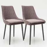 PLAYBOY - Esszimmerstuhl "SAMANTHA", 2er Set, gepolsterter Sitz und Rücken, Samtstoff in Rosa, Metallfuss in Anthrazit Matt
